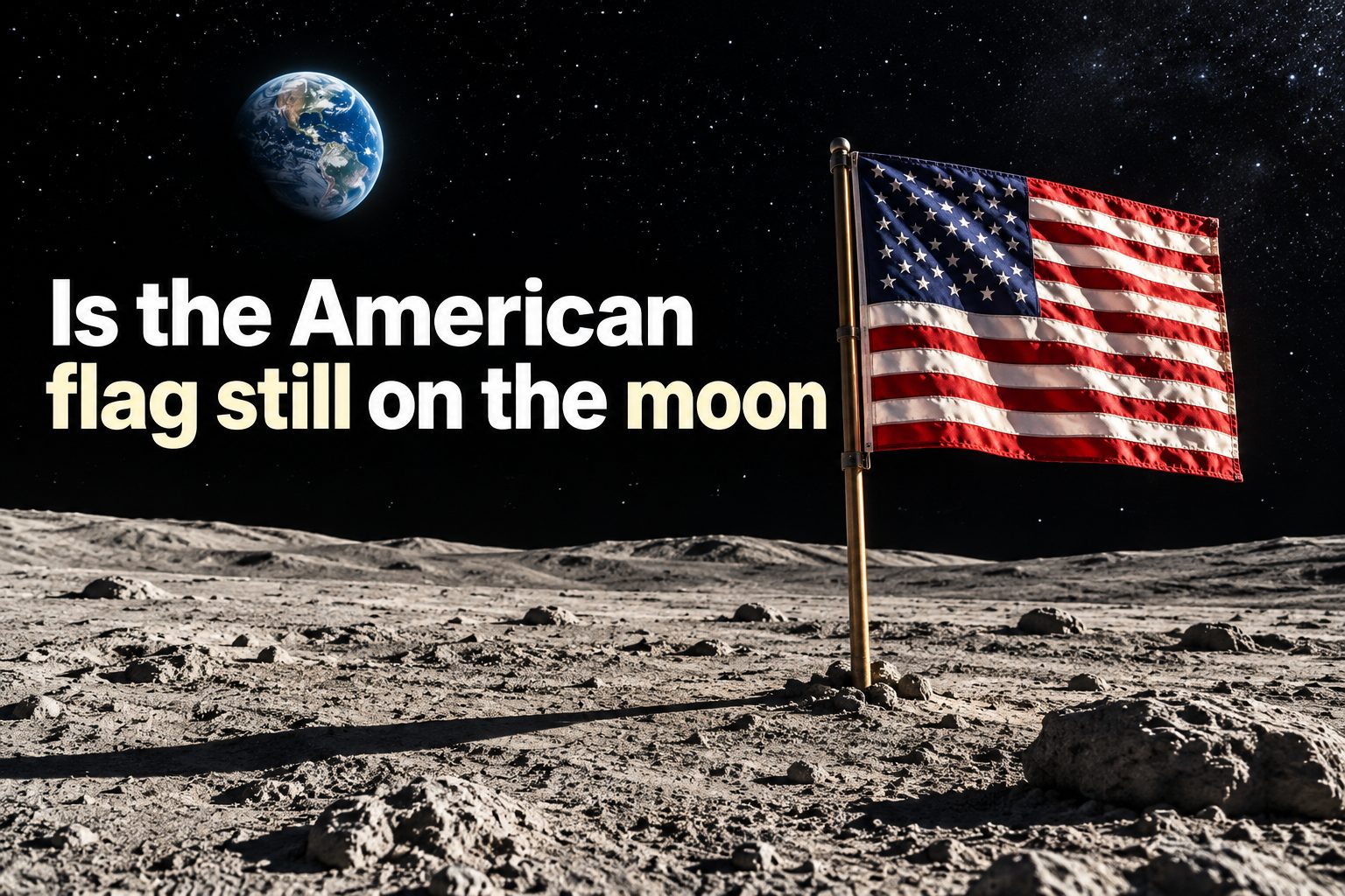 is-the-american-flag-still-on-the-moon-e3018 Apollo astronaut stands beside the American flag on the Moon’s dusty surface.